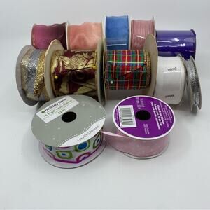 WIRED RIBBON LOT 12 spools bundle rolls festive assorted patterns and widths